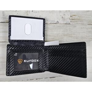 RUNBOX RFID Blocking Men's Wallet Blk Carbon Fiber Texture Bifold Slim ID Window